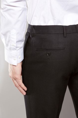Black Check Tuxedo Slim Fit Suit: Trousers